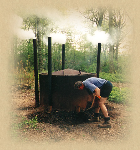 firing up the charcoal kiln